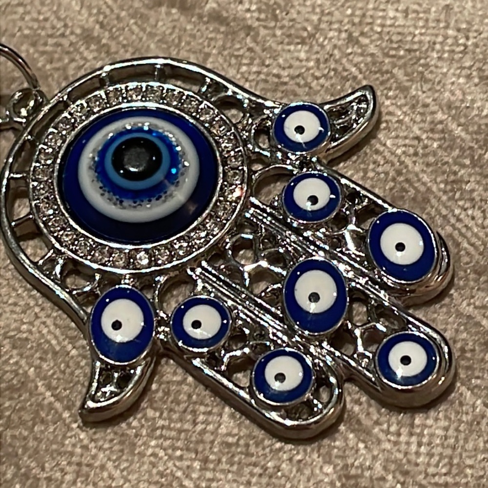 9 Evil Eyes Key Chain Hand Hamsa Silver Blue
